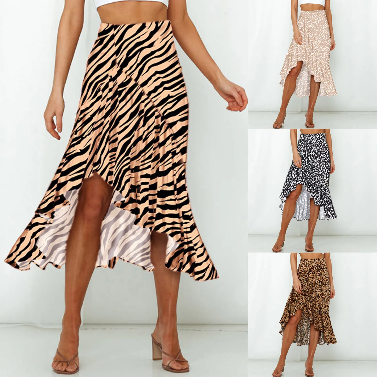 Sexy Leopard Vytlačené Dlho Maxi Sukne Módne Ženy Voľné Prehrabať Tlač Vysoký Pás A-Line V Split Skladaný Sukne Faldas Mujer