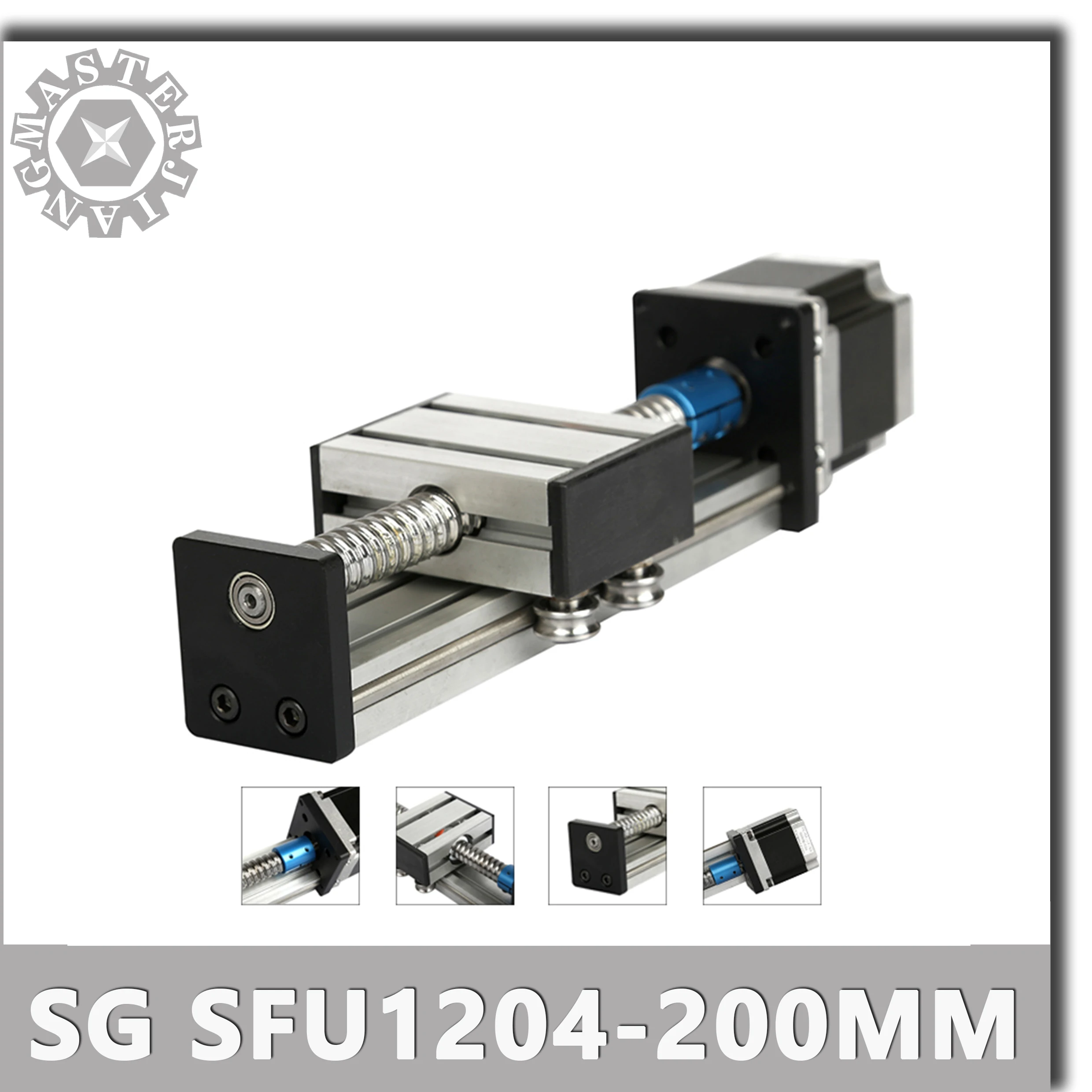 Štádium C SG SFU1204-200 mm Lineárne vodiace Koľajnice Linear Actuator Systém Modul Tabuľka guľôčkovej Skrutky 200 mm Travel Dĺžka CNC Príručka