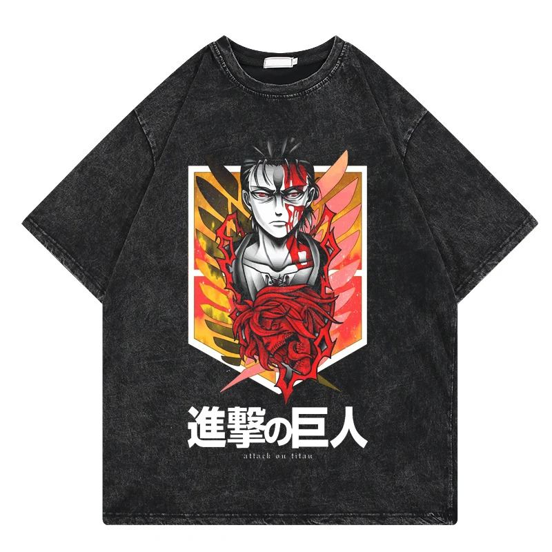 Anime T Shirt Útok Na Titan T Košele Umyté Retro Tričko Krátky Rukáv Streetwear Bežné T-shirts Nadrozmerná T-shirt Mužov Oblečenie