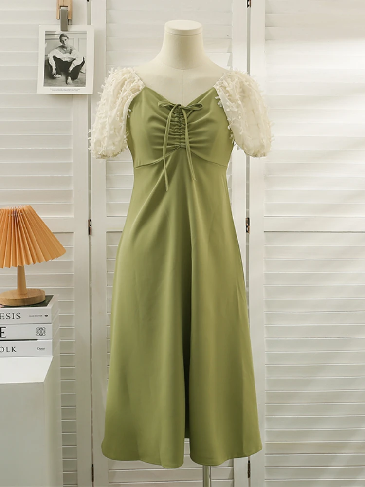 Gagaok Šaty Žien 2022 Lete Nové tvaru Lístkového Rukáv STRAPEC Patchwork Vintage Midi Šaty Slim kórejský Módny, Elegantný Vestidos