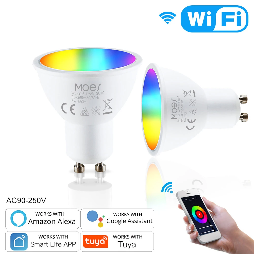 MoesHouse WiFi Smart LED Žiarovky Wi-Fi pripojenie na 2,4 GHz RGB Farby Také Čítanie Práca s Alexa Google Asistent 400LM Smart Žiarovky