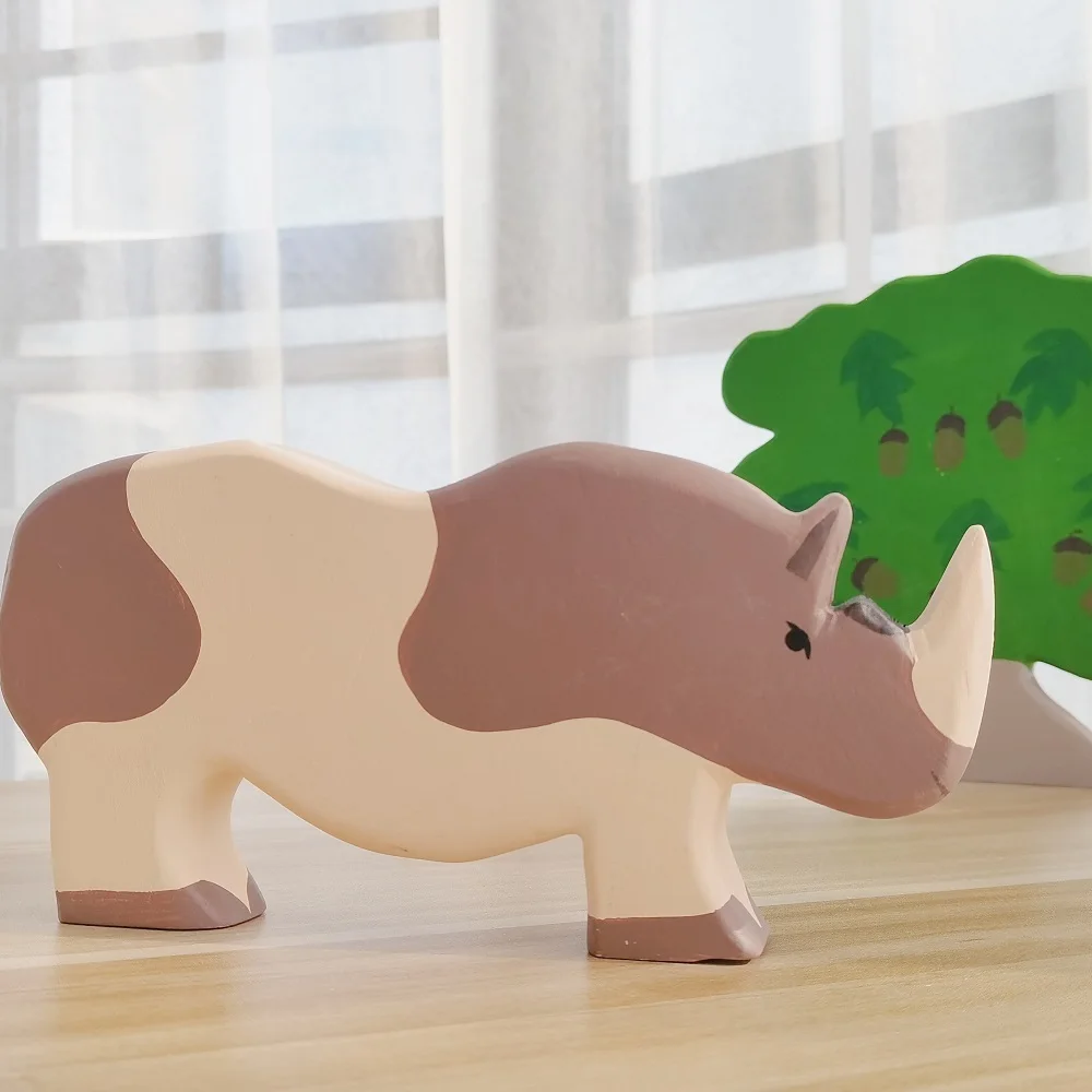 Rhino Drevené Prírodné Montessori Ručné Obrázok Veľké Zvieratá Handcarft Hračky Pre Deti Zvierat Poznanie Skoro Vzdelávacie Hračka