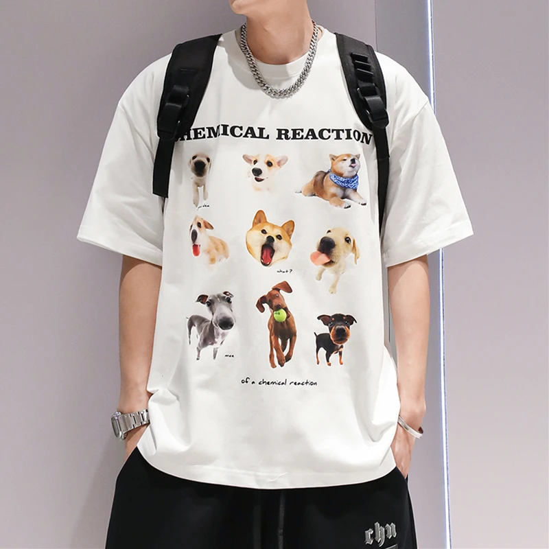 Streetwear Roztomilý Zábavné Pes Vytlačiť T-Shirt Mužov Kórejské Oblečenie Móda Hip Hop Krátke Rukávy Harajuku Trendy Top Pár Bežné Čaj