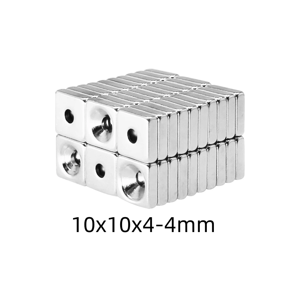 10PCS 10x10x4-4 mm Námestie Zápustnými Neodýmu Magnet Otvor 4 mm N35 10x10x4-4 mm Trvalé Magnety 10*10*4-4 mm
