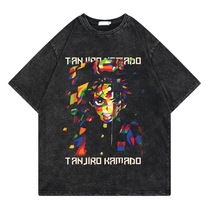Anime T Shirt Útok Na Titan T Košele Umyté Retro Tričko Krátky Rukáv Streetwear Bežné T-shirts Nadrozmerná T-shirt Mužov Oblečenie
