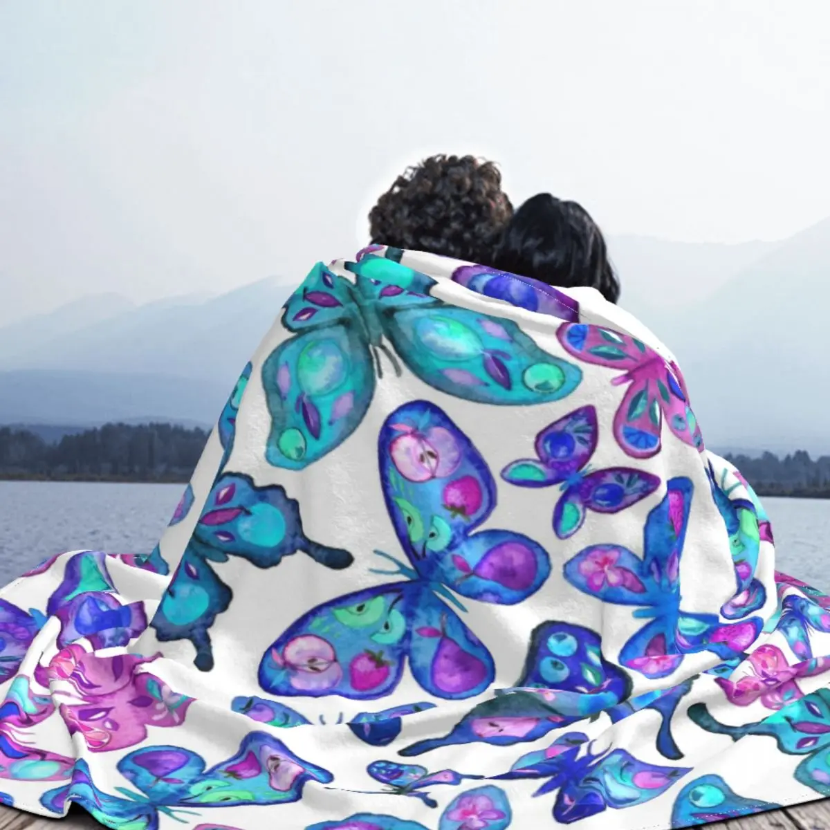 Akvarel Motýle Deka Coral Fleece Oblečenie Letné Farebné multifunkčné Mäkké Hodiť Deka pre Lôžkoviny Auto Prikrývky