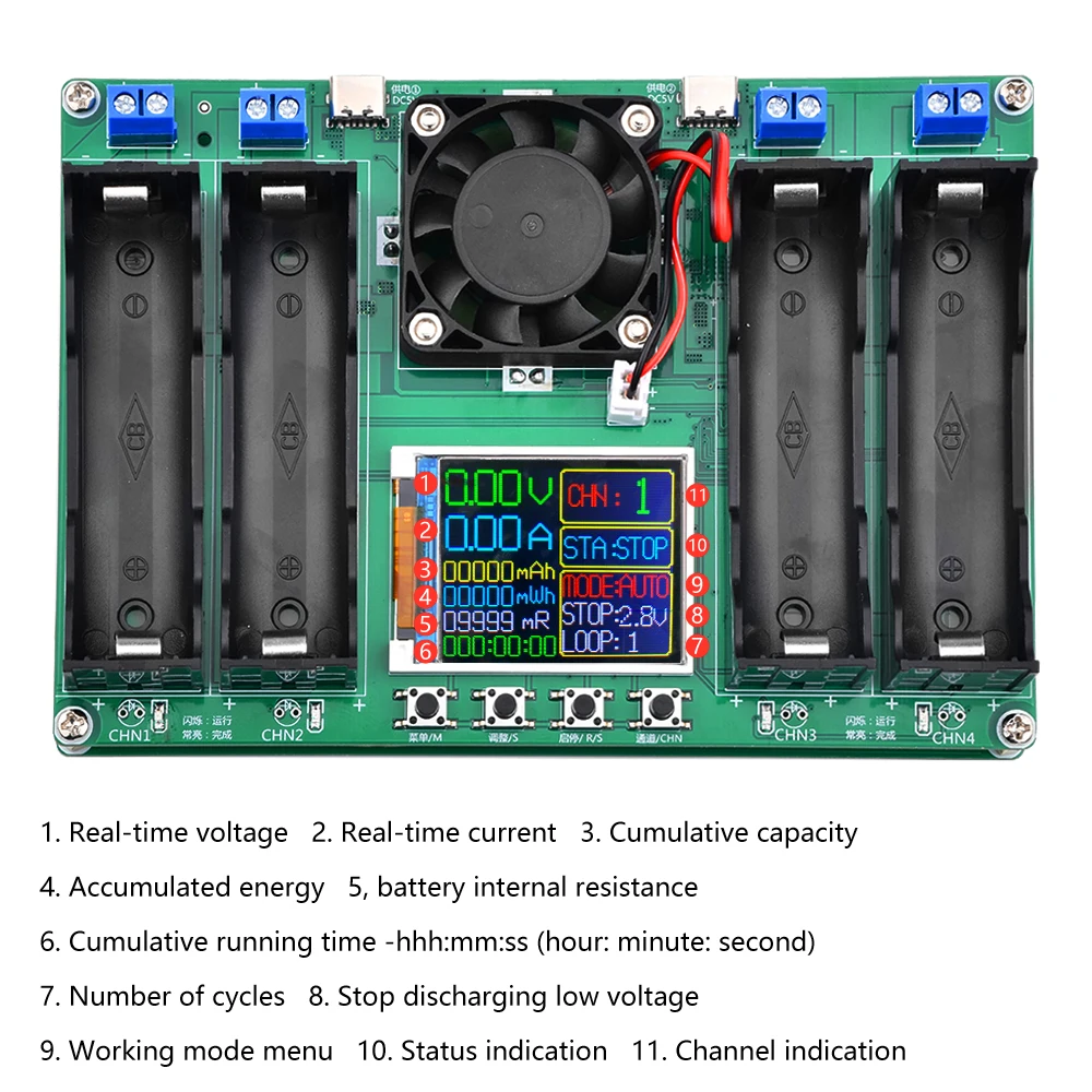 Batéria Tester LCD Displej Univerzálny Batérie Checker Analyzer Nabíjačka pre 18650 Batérie 4 Kanál Vnútorný Odpor Tester