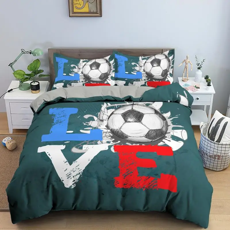 3D Chlapci Futbal Cumlík Kryt Nastaviť Kráľovná Veľkosť Futbalovej Lopty Obliečky 1/2 obliečky na Vankúše 1 Podstielky 